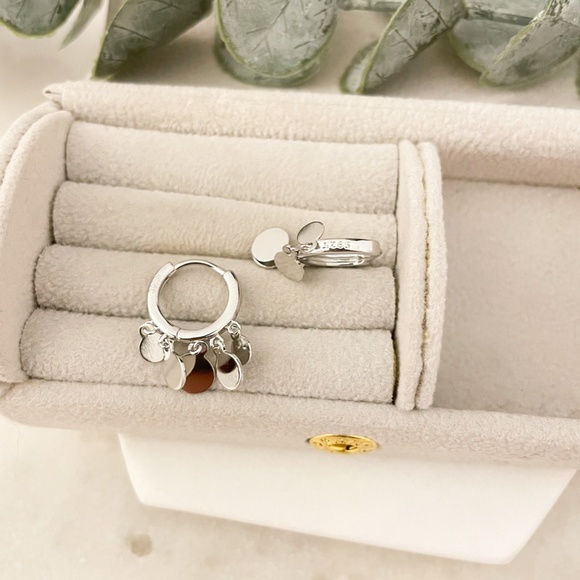 925 Sterling Silver Coin Huggie Earrings Dangle Coin Hoop Earrings Small Hoops - Picture 9 of 9